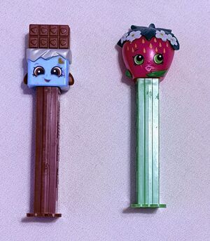 Shopkins Lot of 2 PEZ Candy Dispensers - Chocolate Bar & Strawberry